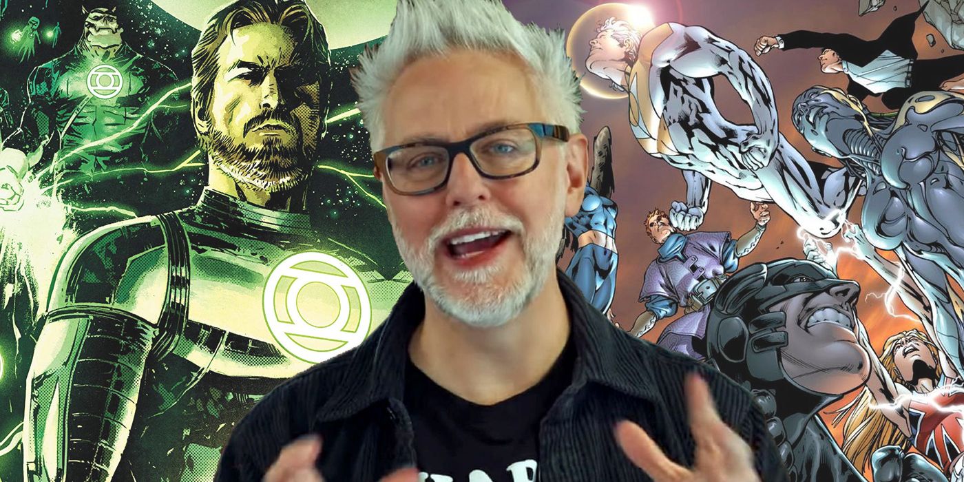 James Gunn with Green Lantern and The Authority in the background