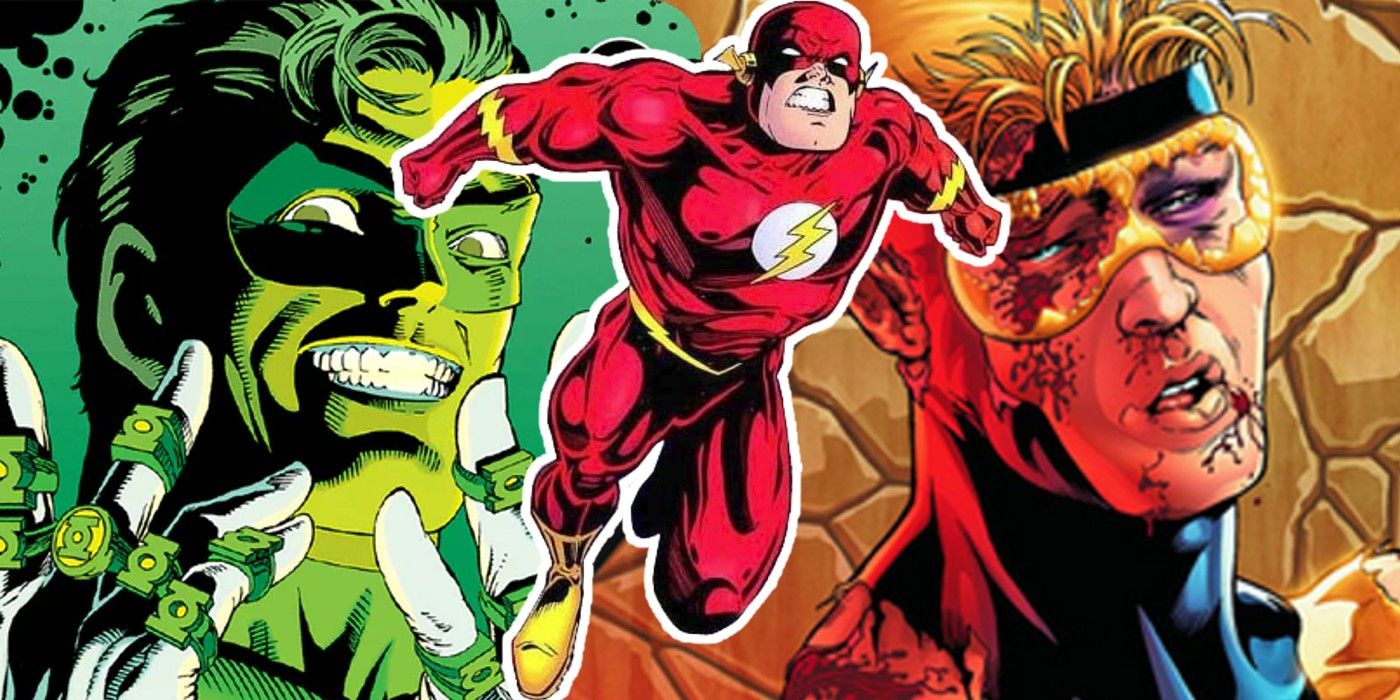 Tragic lives of Justice League members, including Hal Jordan (Green Lantern), Wally West (Flash), and Booster Gold