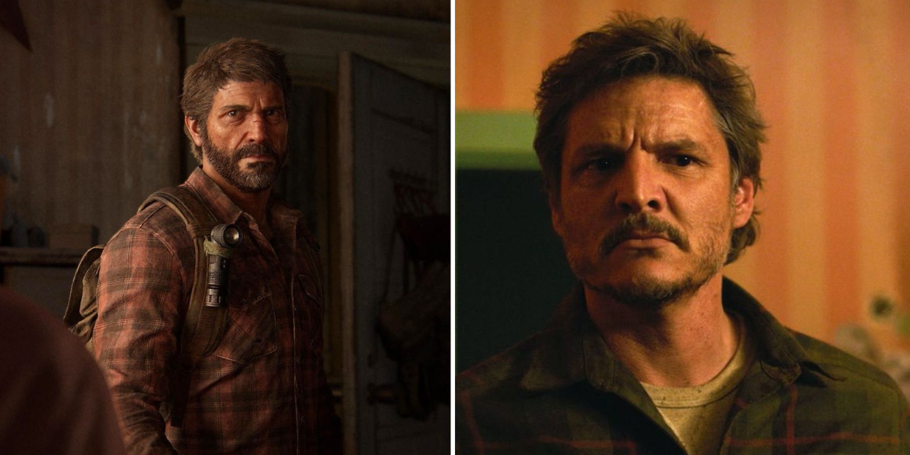 Joel dans The Last of Us: Part I et Pedro Pascal dans le rôle de Joel dans The Last of Us de HBO