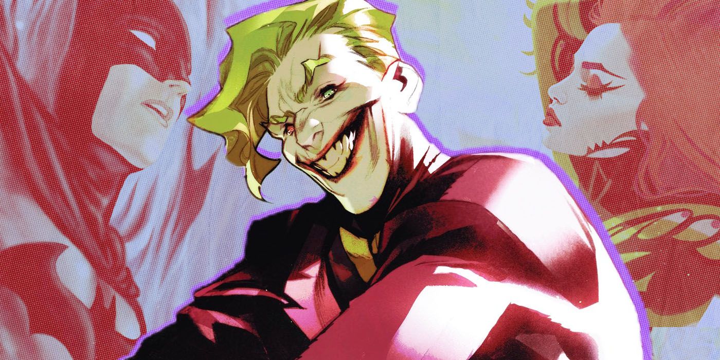 The Joker with Batman and Poison Ivy in the background in DC Comics