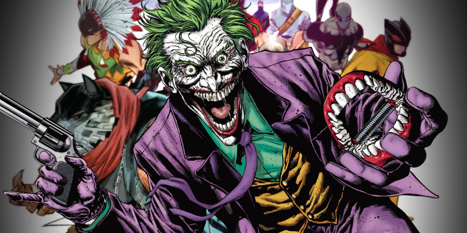 Joker superimposed over an image of Batman Incorporated