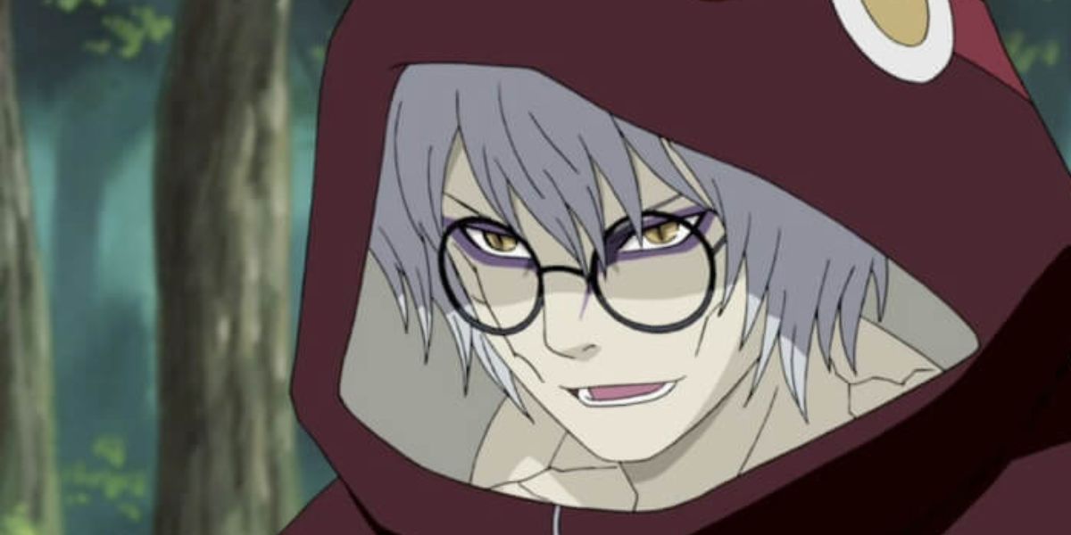 Kabuto, in his new form, Speaking to Naruto and Hinata.