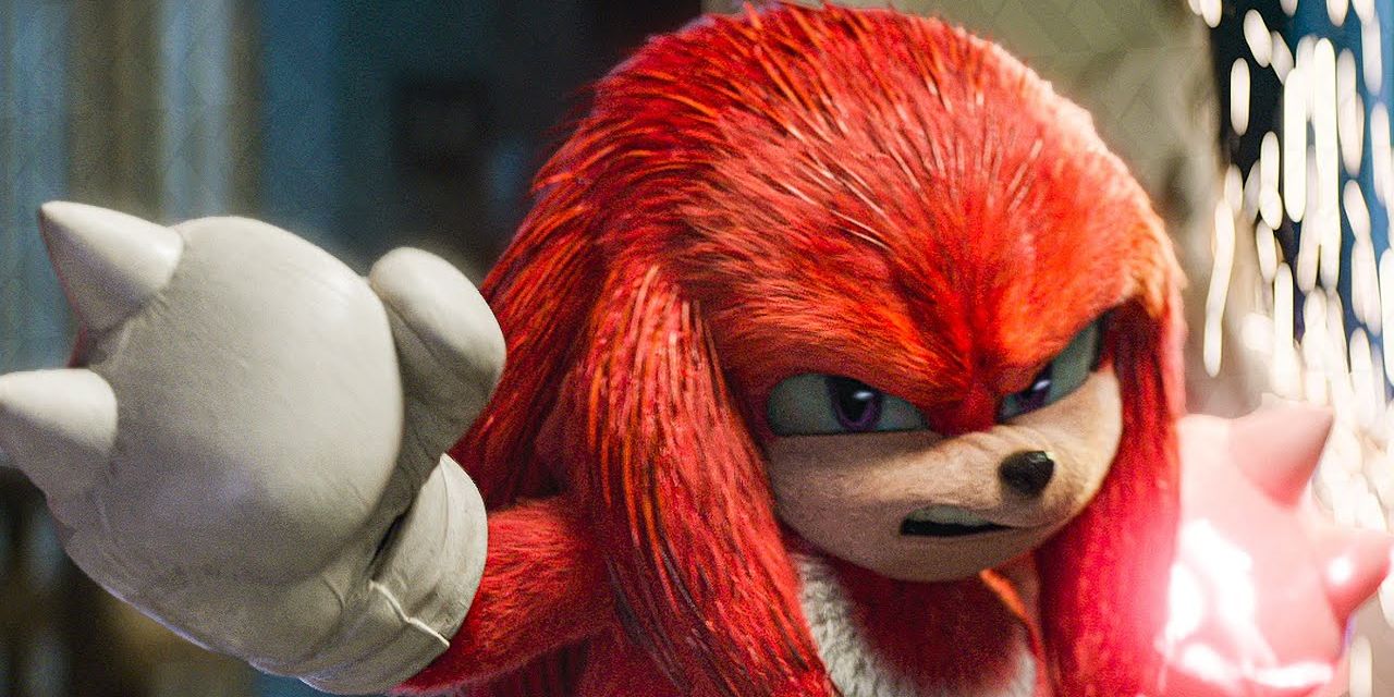Knuckles (Idris Elba) readies an attack in the movie Sonic the Hedgehog 2