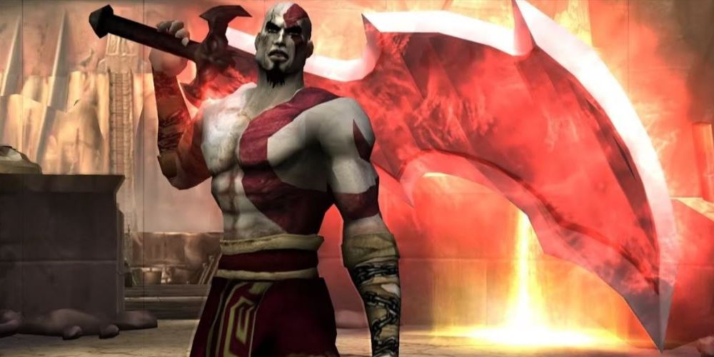 Kratos uses the Blade of Artemis God of War