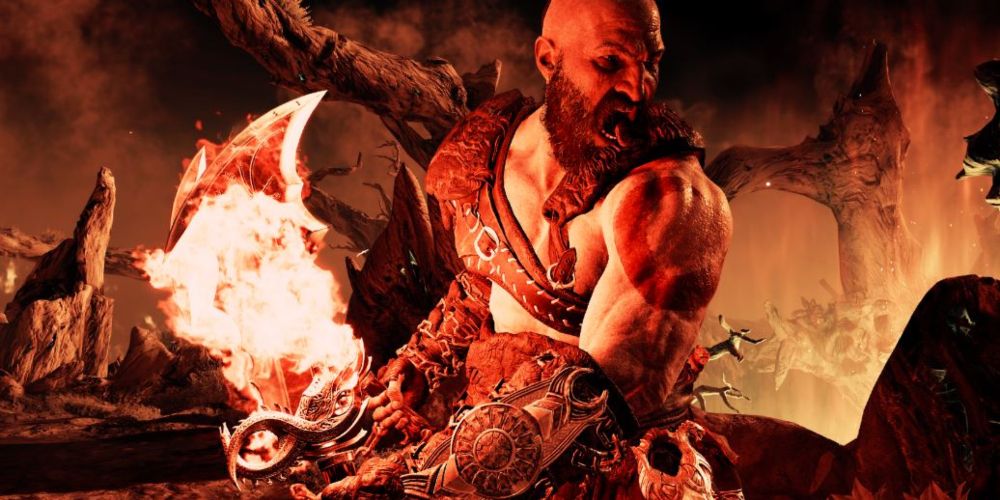 Kratos using the Blades of Chaos God of War