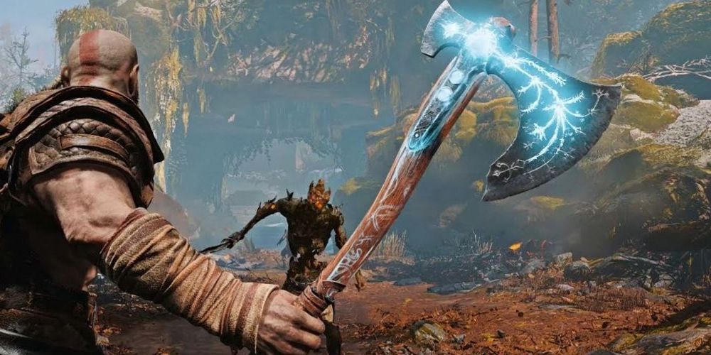 Kratos using the Leviathan Axe God of War