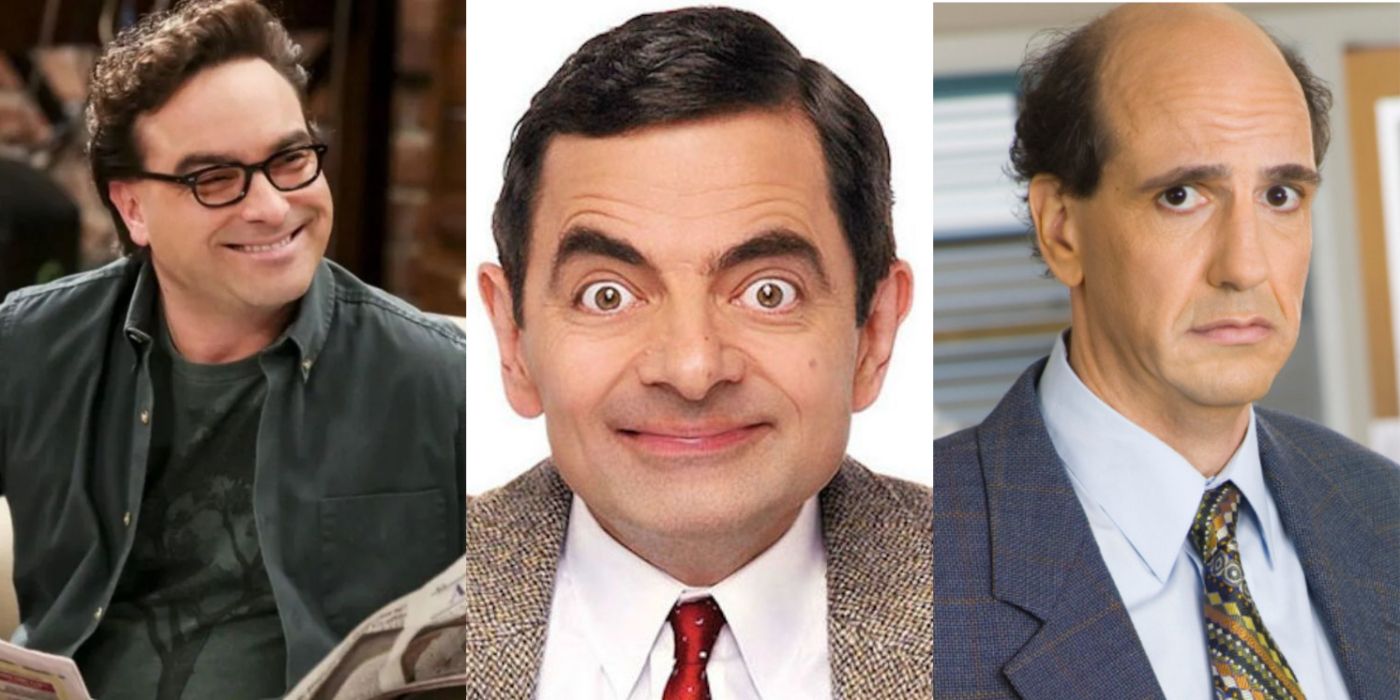 A split image of Leonard in The Big Bang Theory, Mr Bean, and Ted Buckland in Scrubs