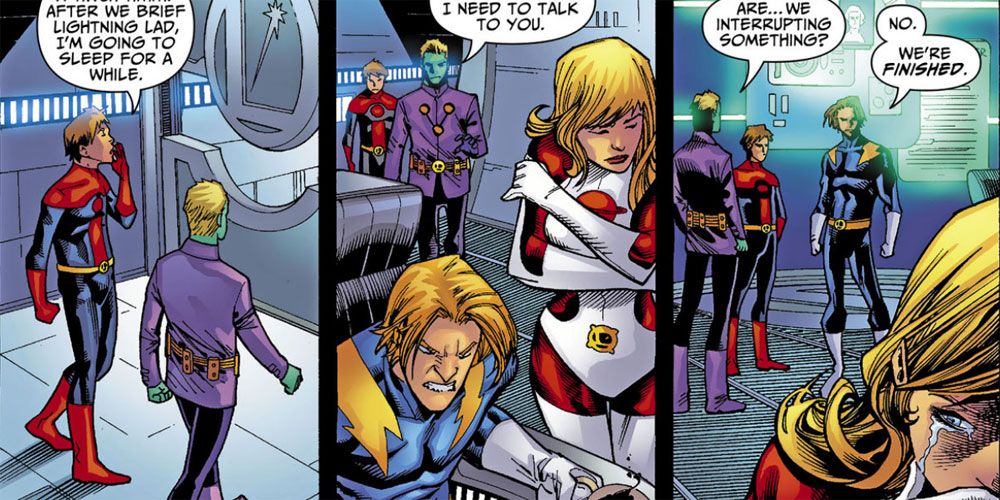 Legion of Super-Heroes Threeboot Lightning Lad breaks up with Saturn Girl after she cheats.