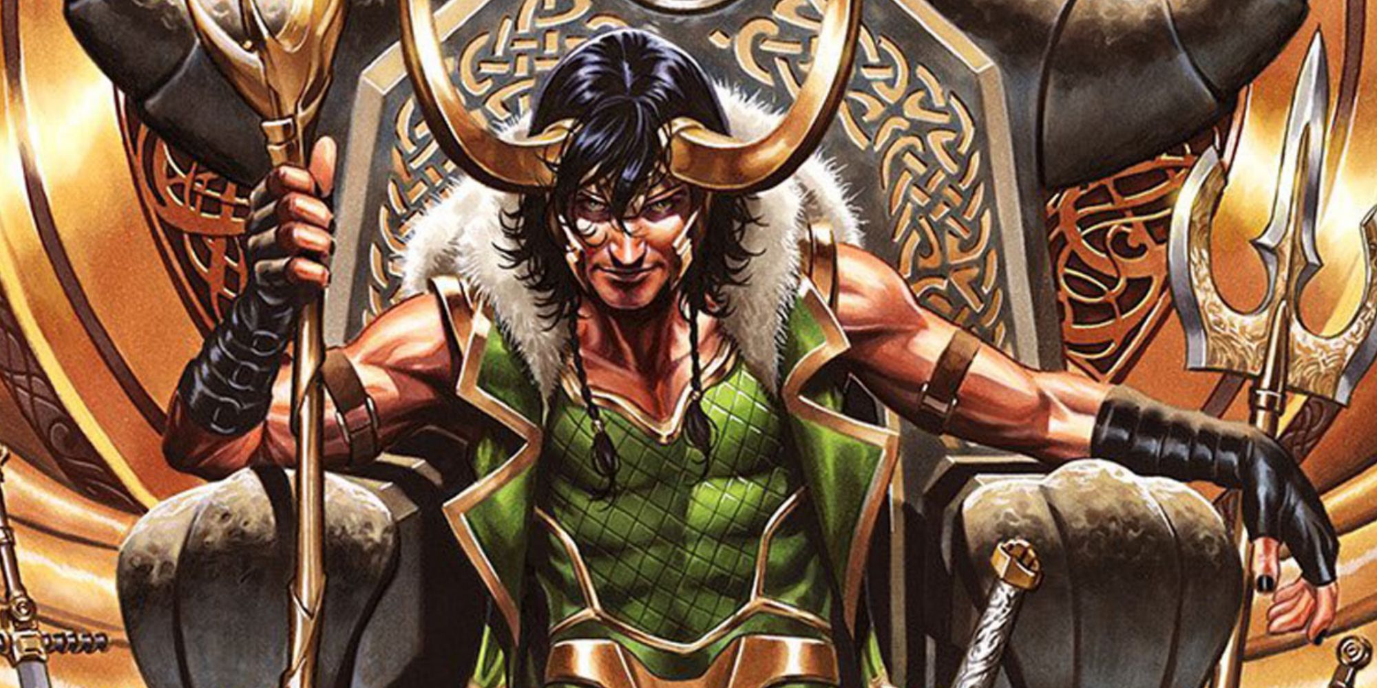 Loki on his throne in Marvel Comics