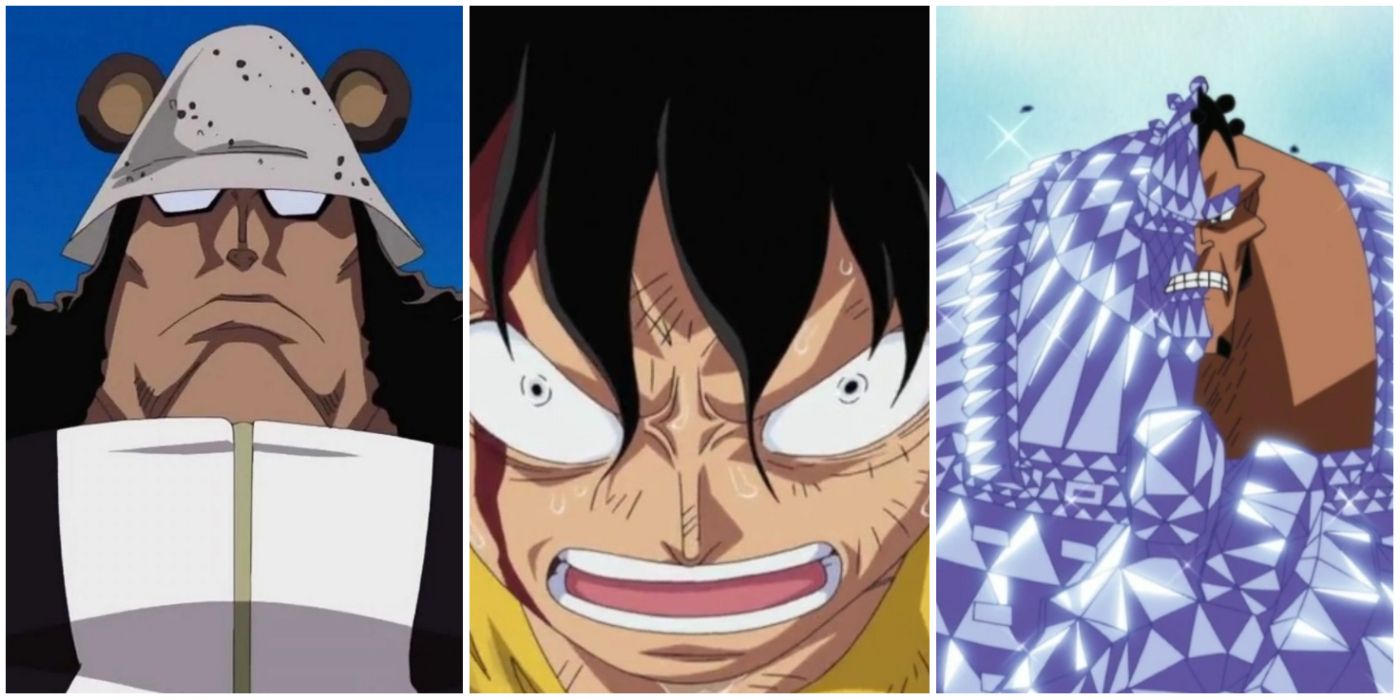 Luffy, Kuma, and Jozu One Piece split image