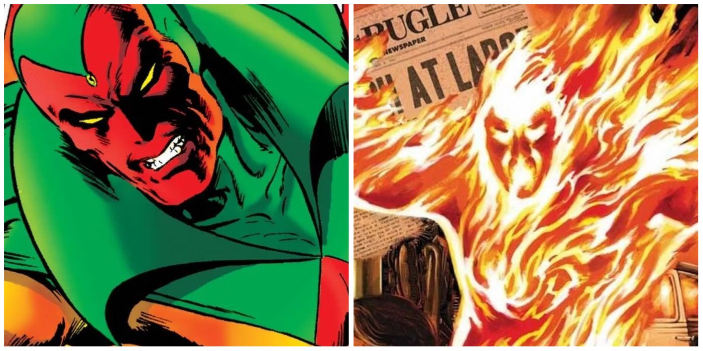 Split image of The Vision and The Golden Age Human Torch