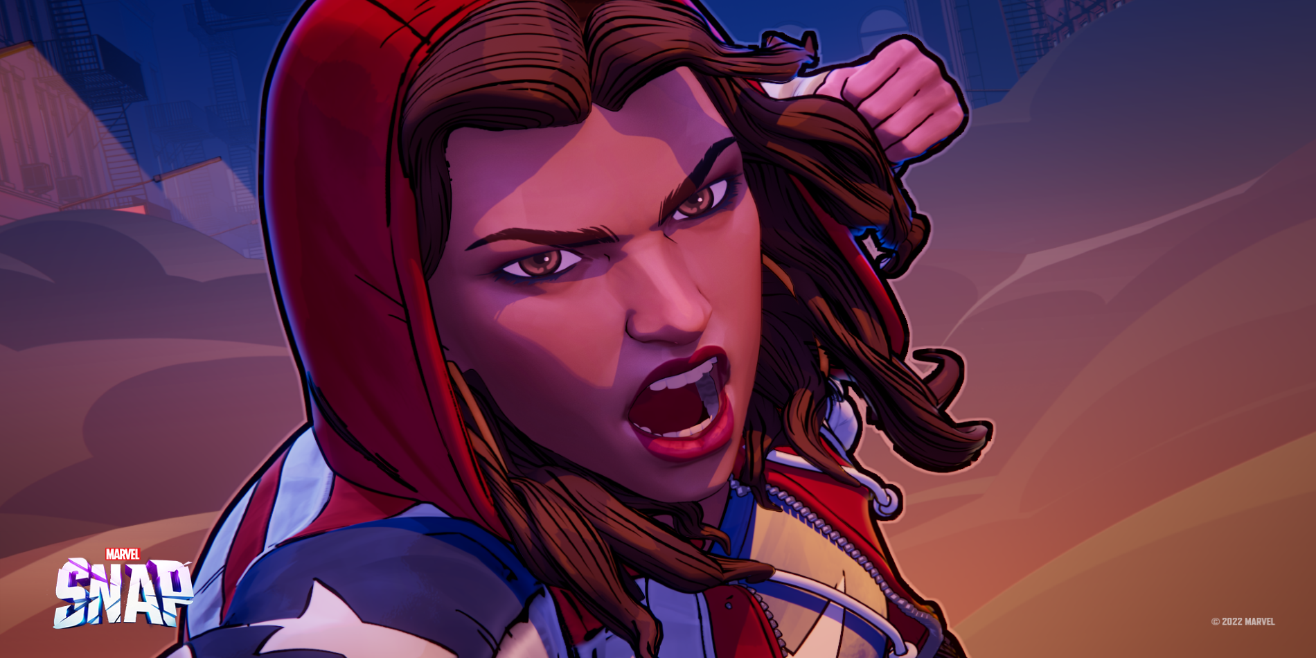 Marvel Snap America Chavez in Close Up Shot Yelling