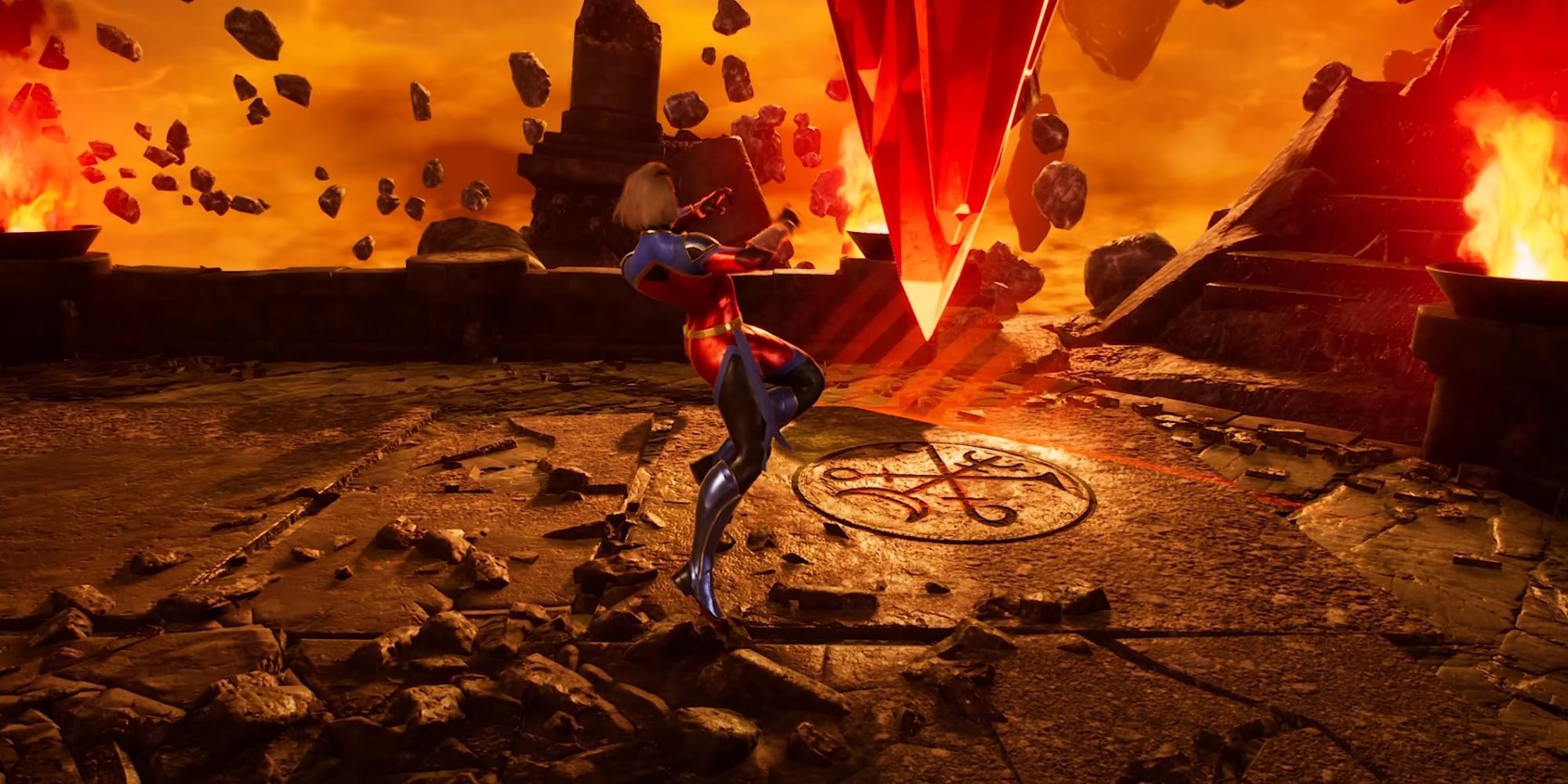 Marvels Midnight Suns Captain Marvel Attacking Red Crystal