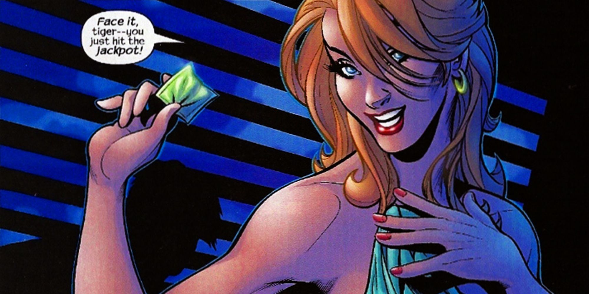 May Parker holding a condom in Mark Millar's Trouble (2003)