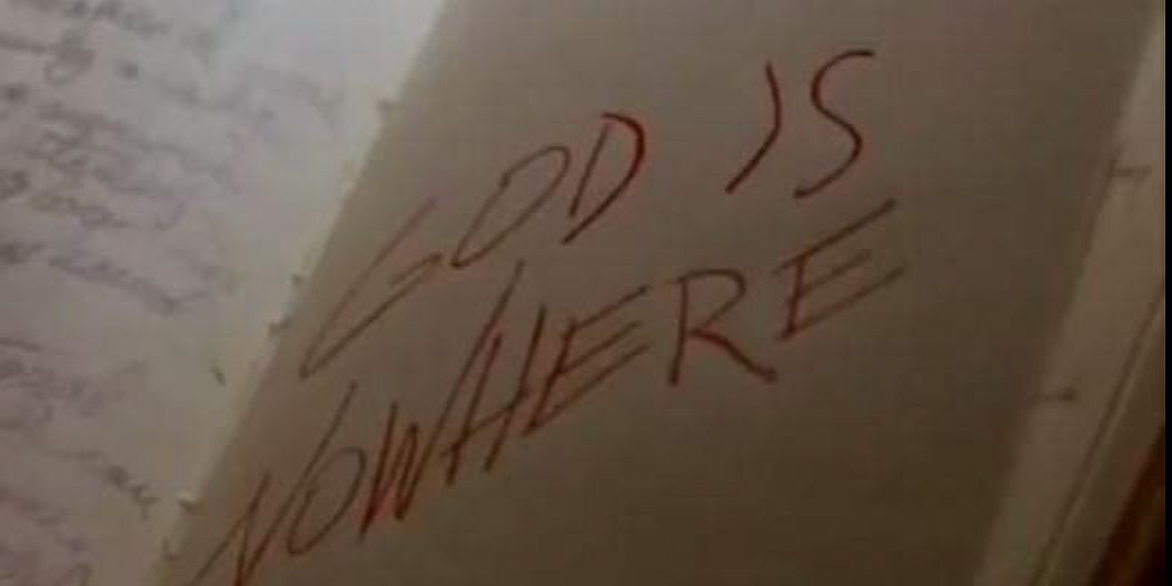 A blood message of "God is Nowhere" in Miracles show