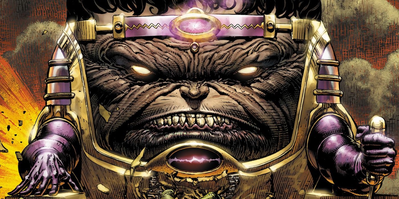 A sinister close-up of MODOK with clenched teeth.