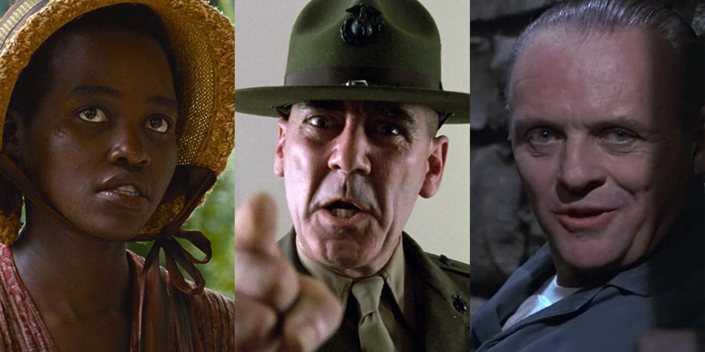 Split image showing Patsey, Sgt Hartman and Hannibal Lecter