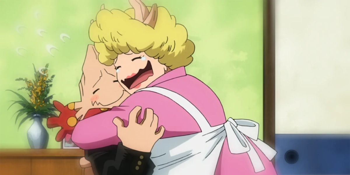 Koji Koda's mother hugging him from My Hero Academia.