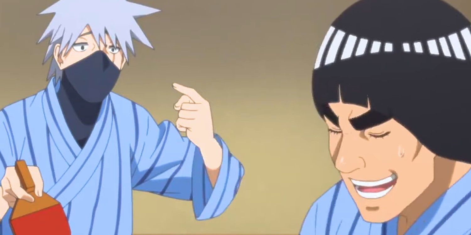 Guy and Kakashi playing ping pong in robes at the haunted resort in Steam Ninja Scrolls
