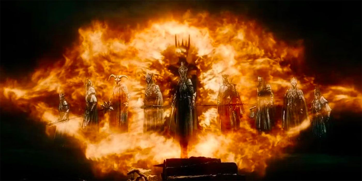 Sauron, como o Necromante, com os Nove em O Hobbit: A Batalha dos Cinco Exércitos