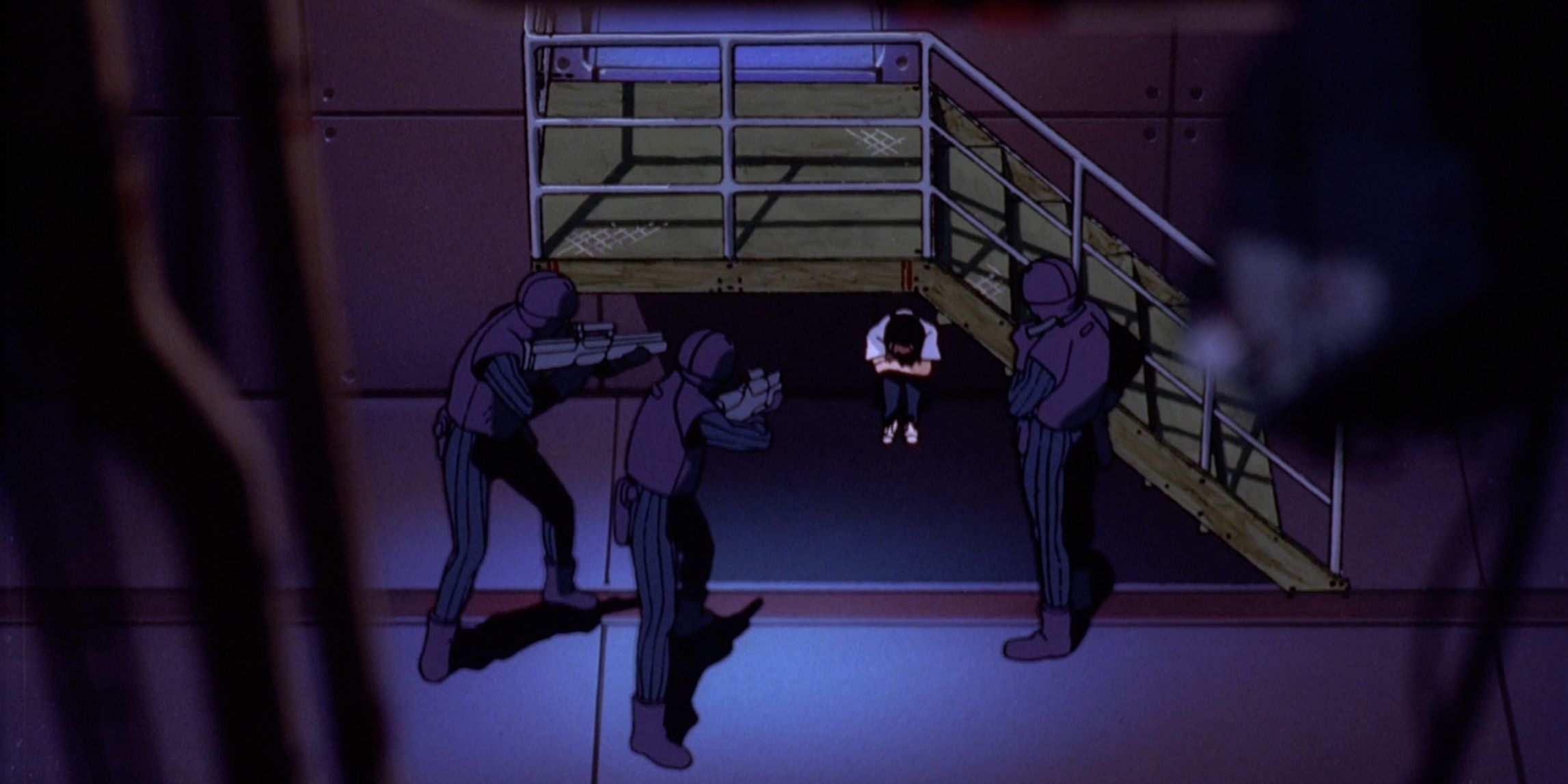 The JSSDF raid NERV and corner Shinji in Neon Genesis Evangelion