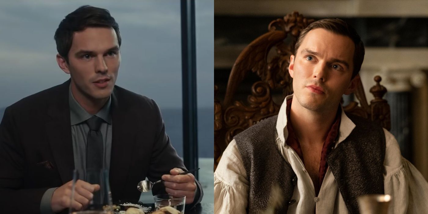 Split image of Nicholas Hoult in The Menu and The Great.