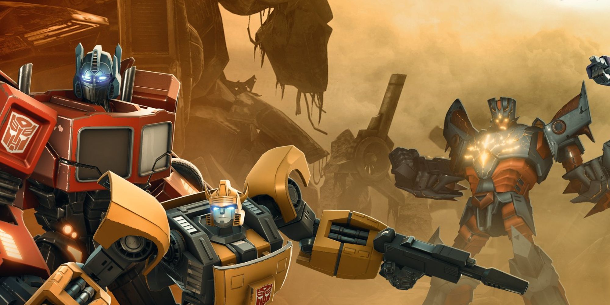 Optimus Prime and Bumblebee in key artwork for Transformers Forged To Fight