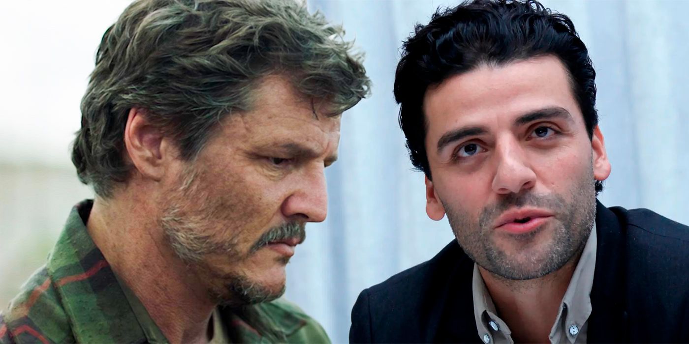 A mashup of on-set photos featuring Pedro Pascal and Oscar Isaac