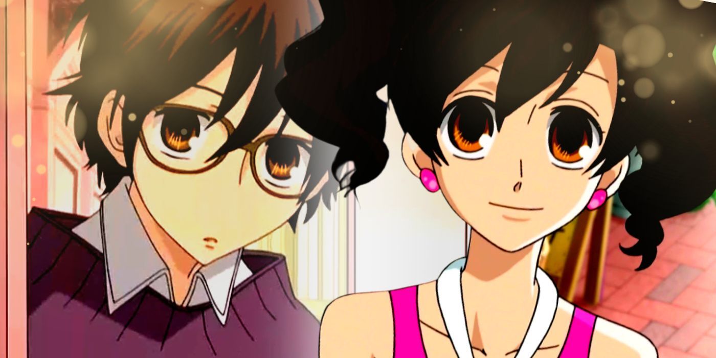 Haruhi in both her 'girl' and 'boy' form in Ouran High School Host Club