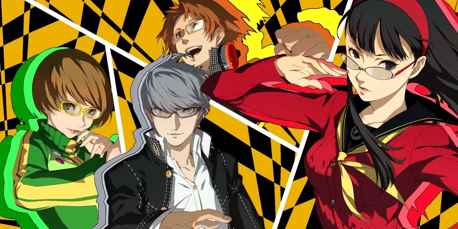 an all-out attack screen from Persona 4 Golden featuring the protagonist, Yosuke, Chie, and Yukiko