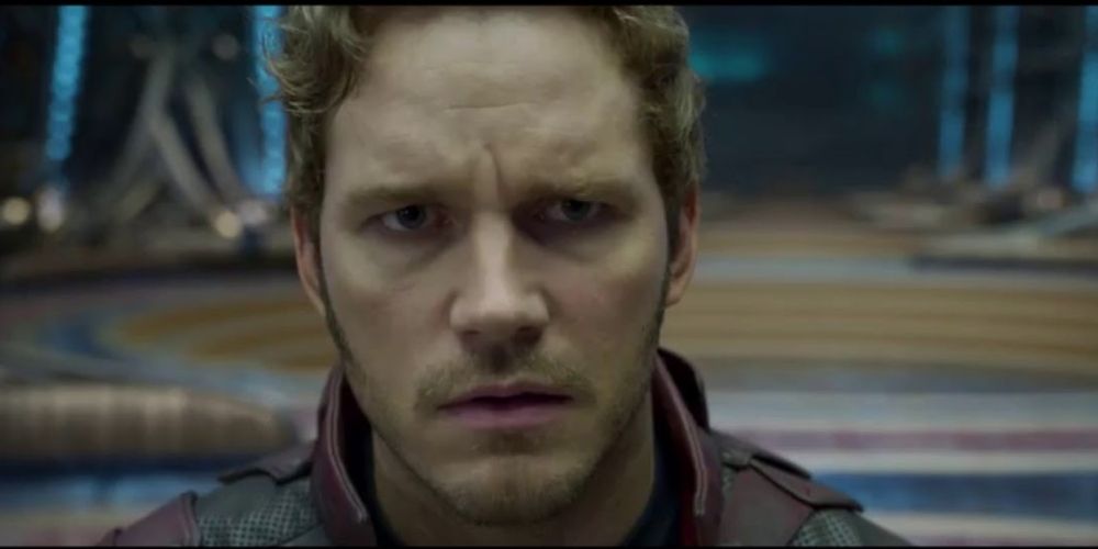 Peter Quill with an angry face in Guardians of the Galaxy.