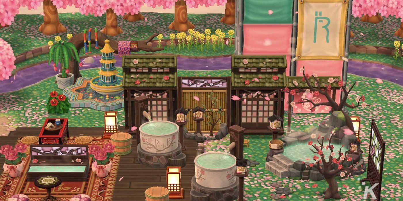 A player's Japanese-style campsite from Animal Crossing: Pocket Camp