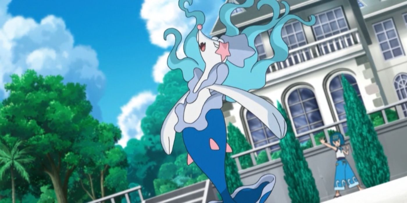 Primarina e Lana fazem pose em Pokémon.