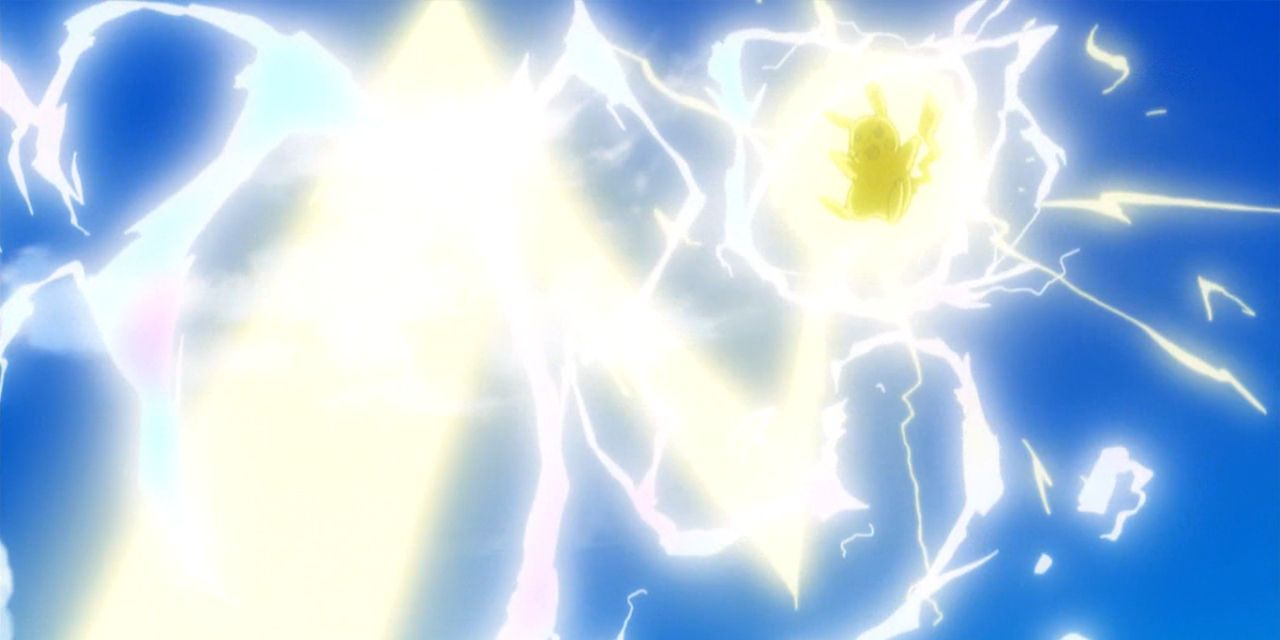 Pikachu usando Thunderbolt no anime Sun & Moon