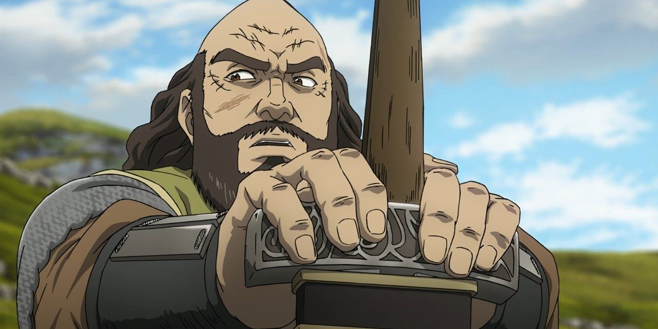 Ragnar with his sword in the vinland saga anime