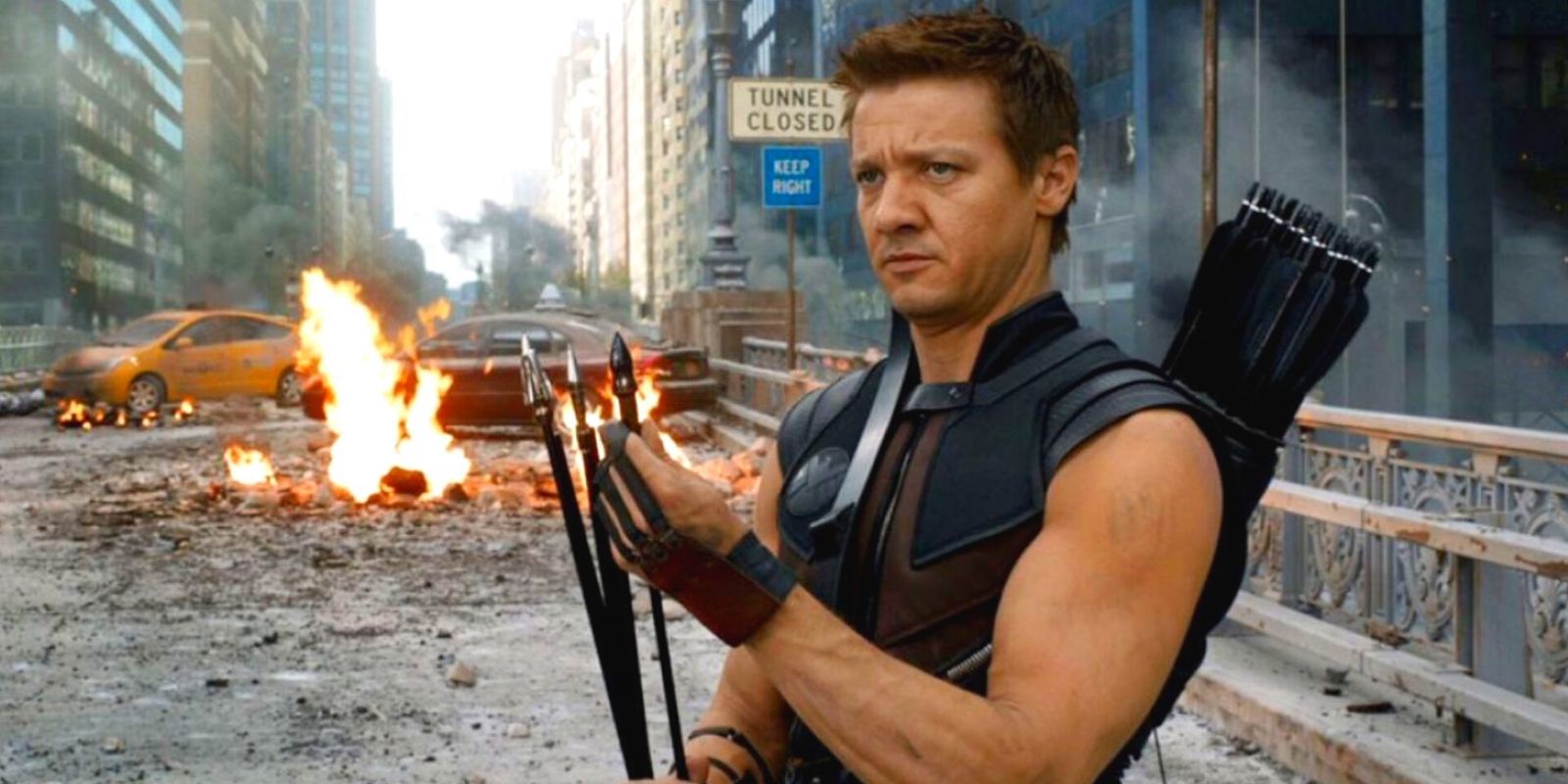 Jeremy Renner tweaking his arrows in The Avengers