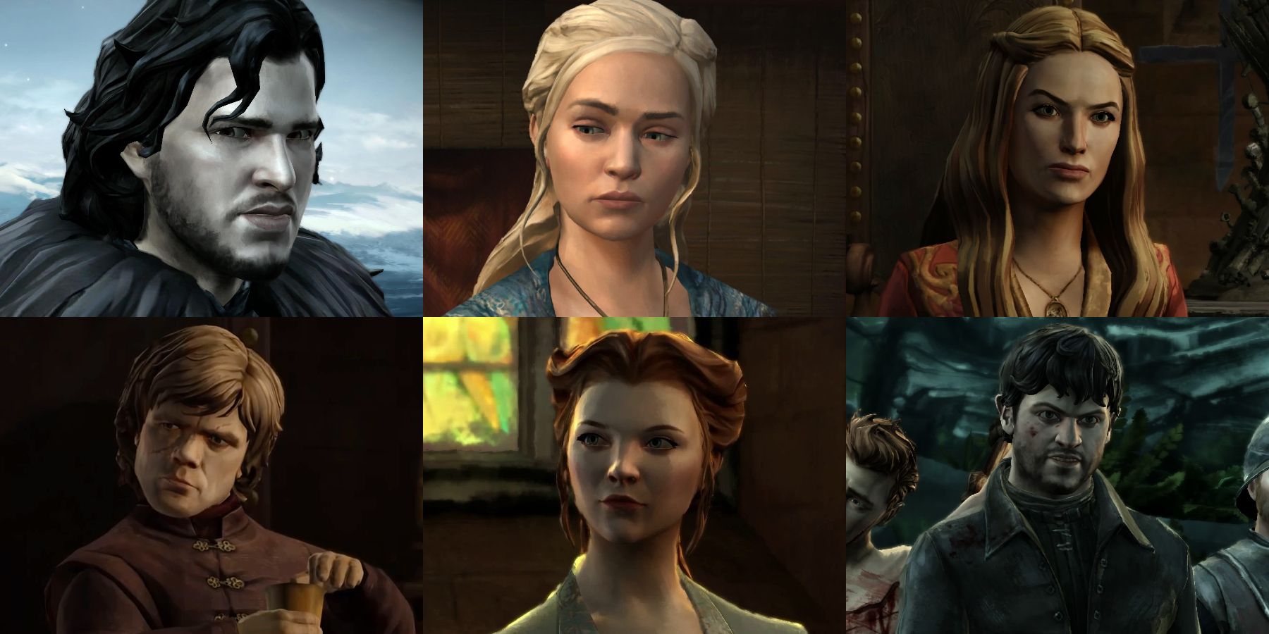 Jon Snow, Daenerys Targaryen, Cersei Lannister, Tyrion Lannister, Margaery Tyrell, and Ramsay Bolton in Telltale's Game of Thrones
