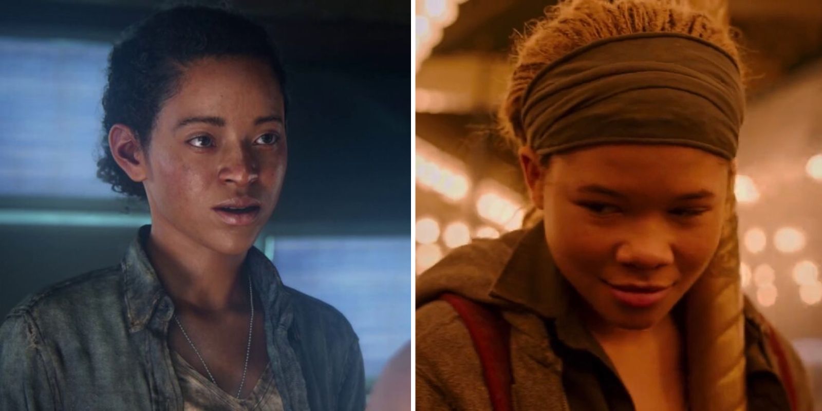 Riley before deciding to leave the Fireflies in The Last of Us Part I and Storm Reid as Riley on the carousel in HBO's The Last of Us Storm Reid
