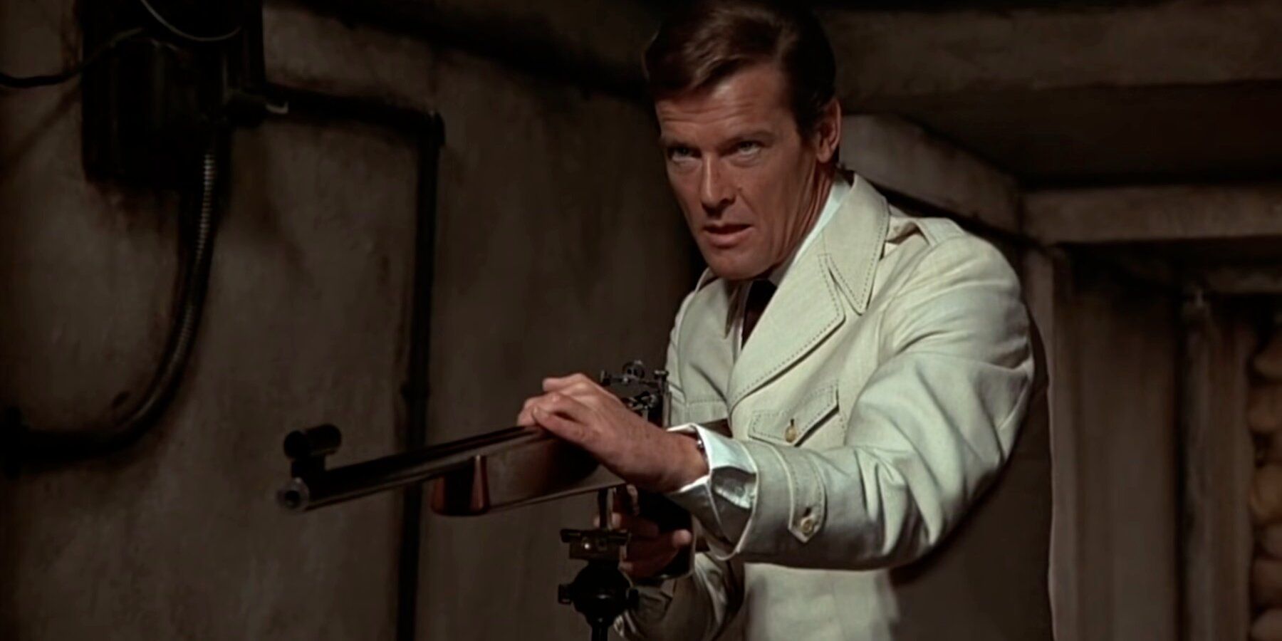 Roger Moore's James Bond uses a rifle in The Man With The Golden Gun