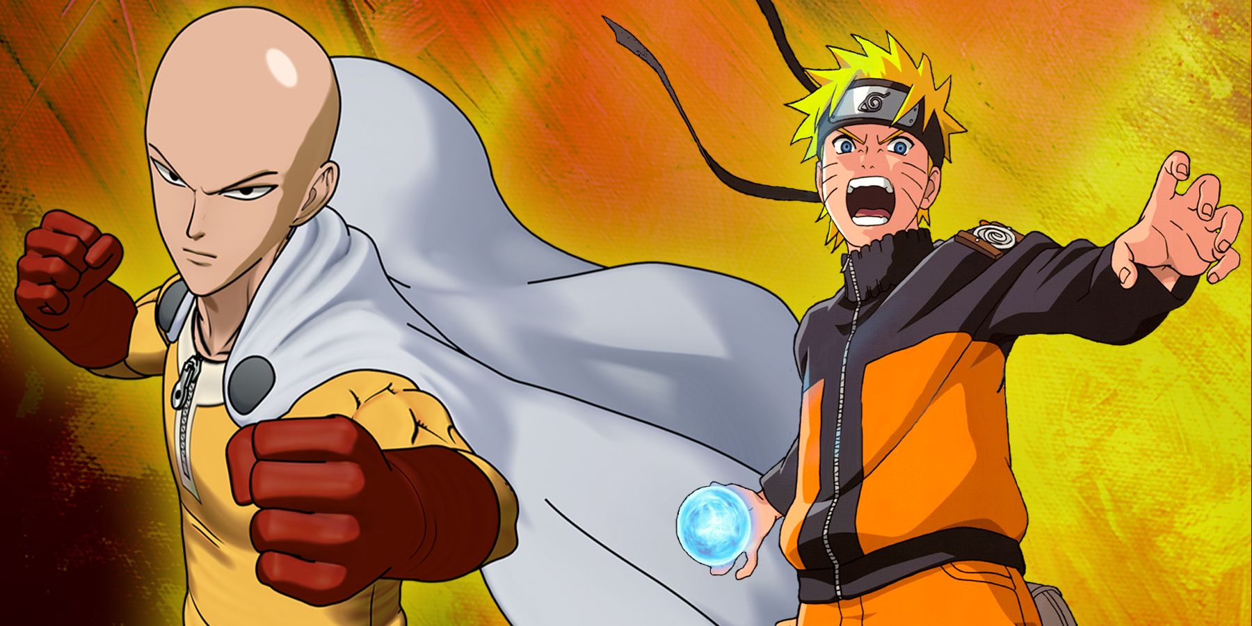 Saitama from one punch man and naruto preparing for battle
