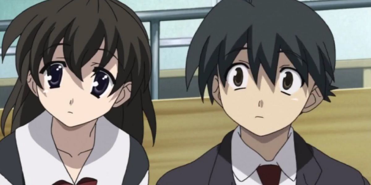 Makoto and Sekai of School Days looking surprised