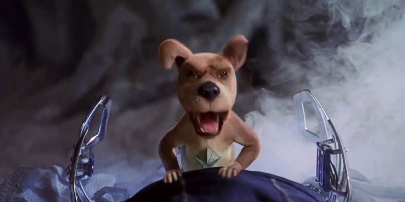 Scrappy-Doo emerges from a robot in the Scooby-Doo movie