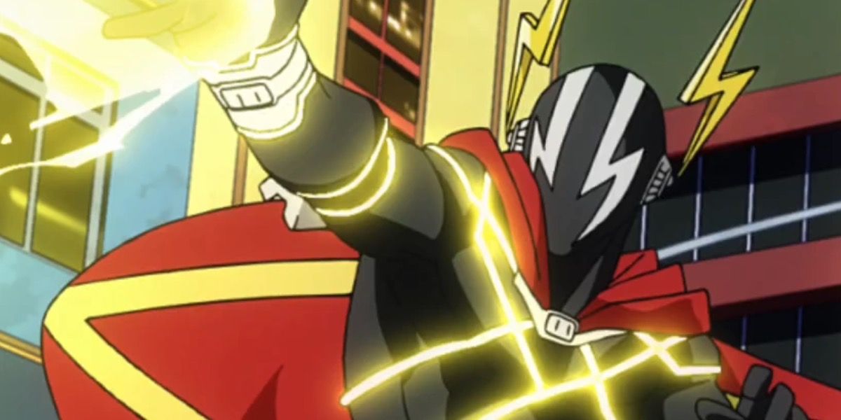 Elecplant usando seus poderes em batalha em uma cena de My Hero Academia.