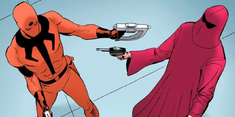 Agents of the Secret Empire pointing guns at each other in Marvel Comics