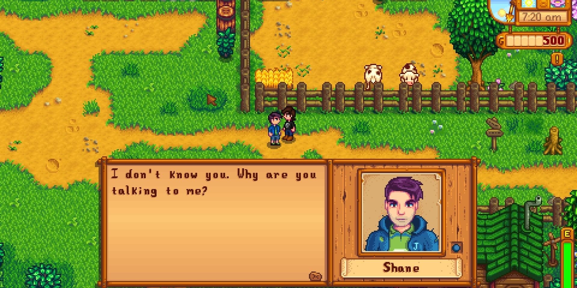 Shane conversando com o jogador em Stardew Valley.