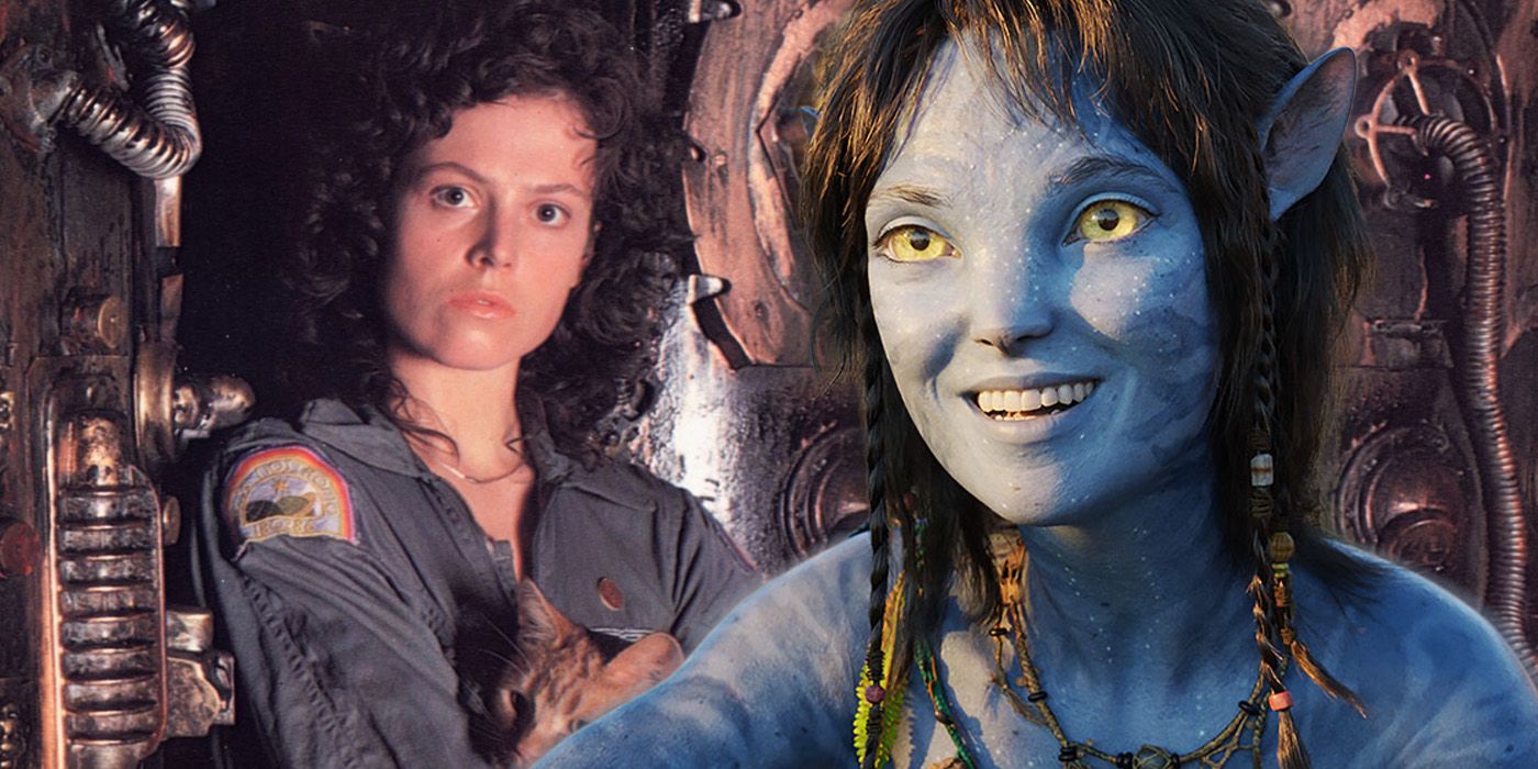 Sigourney Weaver, pictured as an astronaut from the film Alien and as a Na'vi alien in Avatar 2
