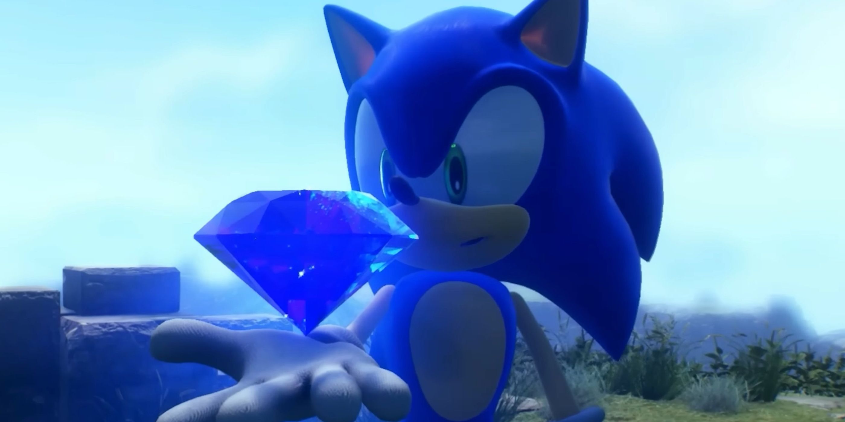 Sonic the Hedgehog holding a Chaos Emerald from Sonic Frontiers.