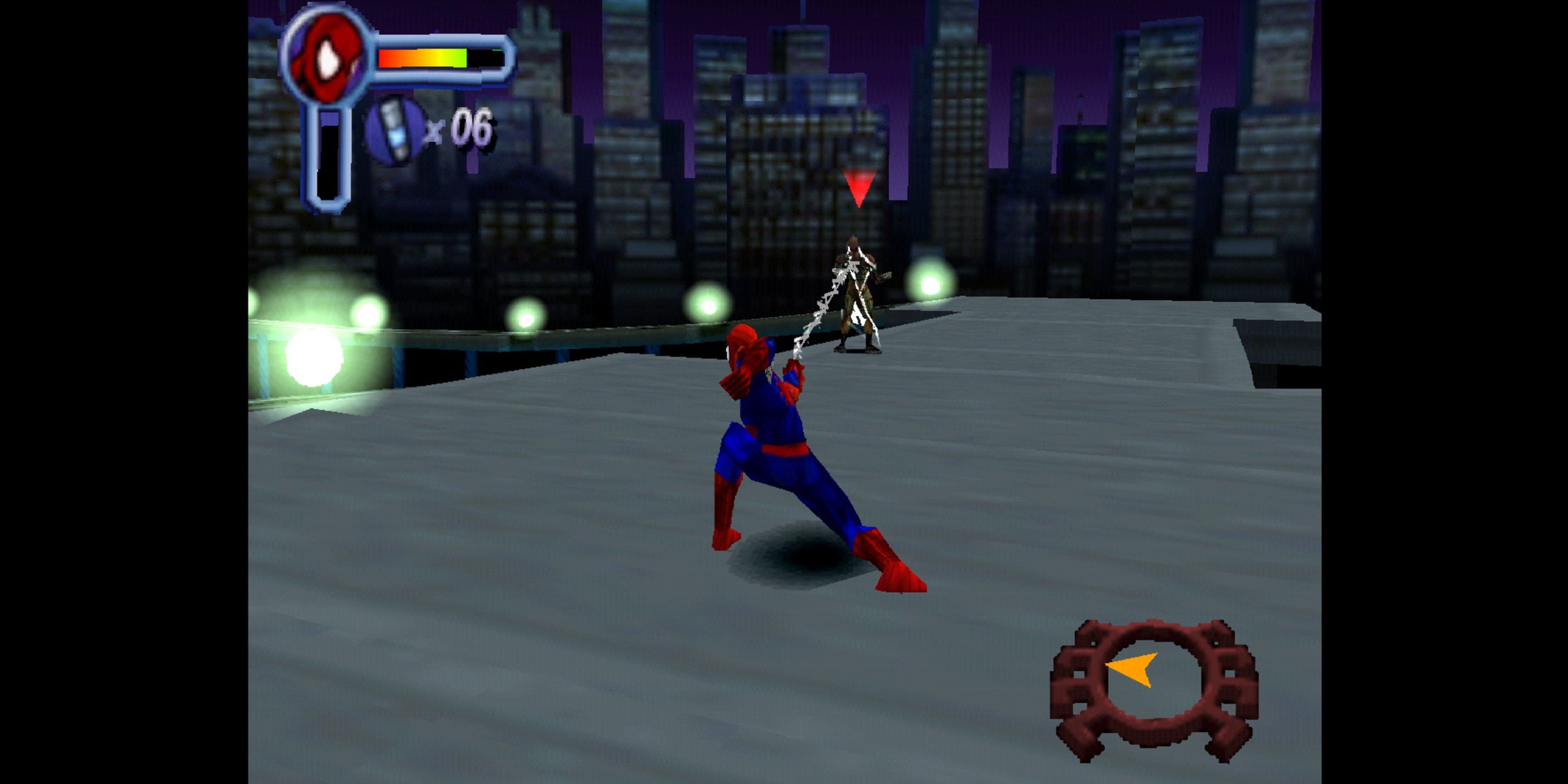 Spider-Man fires off web toward an enemy in Spider-Man 2 Enter Electro