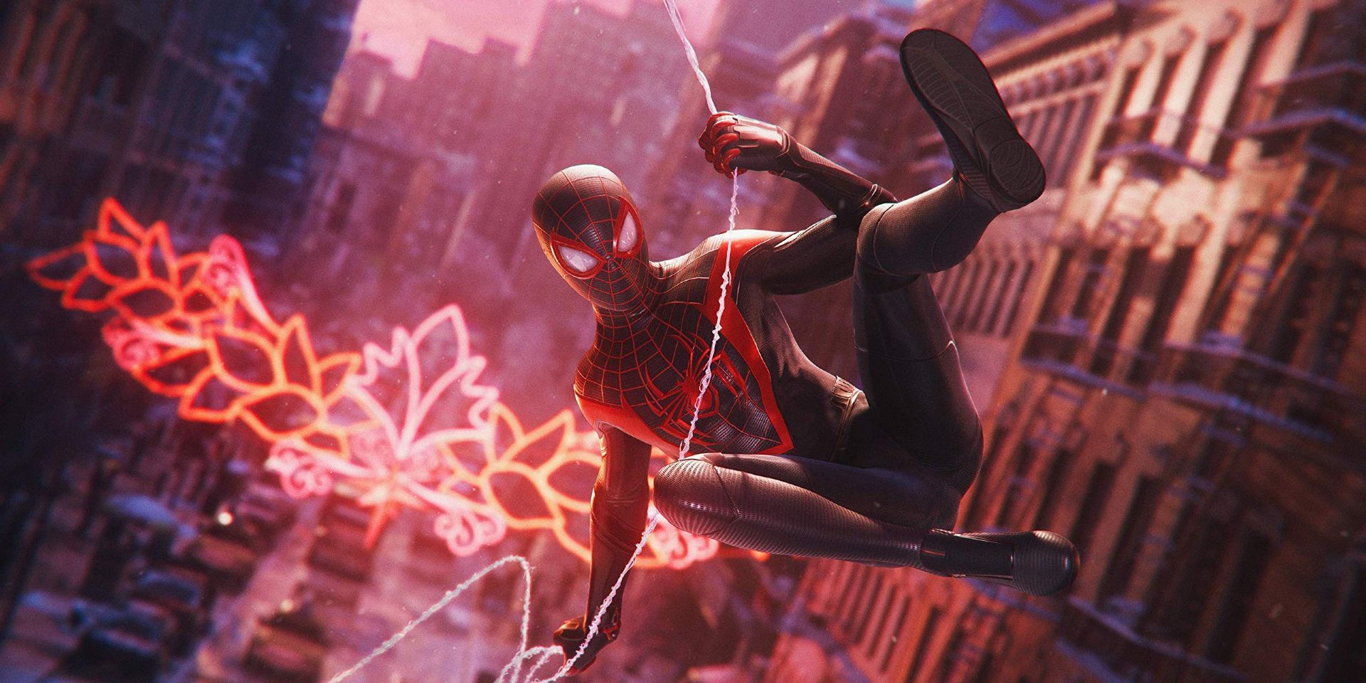Spider-Man (Miles Morales) swings through New York in Marvel's Spider-Man: Miles Morales