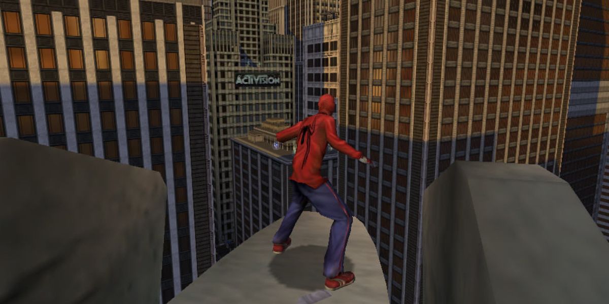 Peter Parker tests out his spider abilities in the video game version of Spider-Man: The Movie 